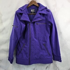 Neff Jacket Womens Small Purple Winter Windbreaker Ski Shell Snow Coat Studded